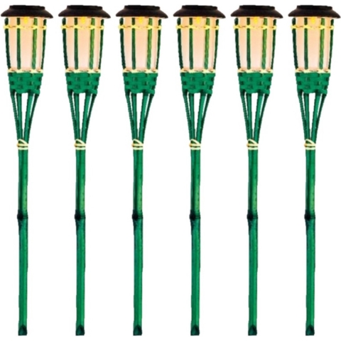 6x Groene buiten/tuin Led fakkel Bodi solar verlichting 54 cm vlam -