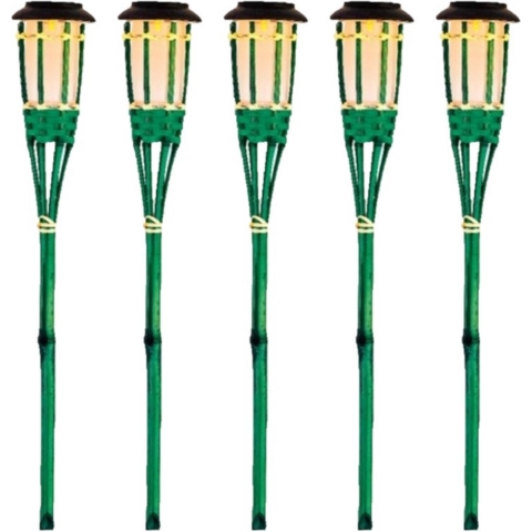10x Groene buiten/tuin Led fakkel Bodi solar verlichting 54 cm vlam -
