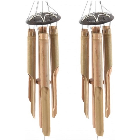 Windgong/windorgel - 2x - met 6 buizen - hout - 83 cm -