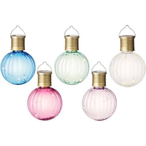 Set van 10x stuks buiten led lichtroze, groene, blauwe, witte en roze lampion solar verlichting 11 c -