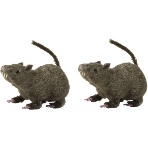 Set van 2x stuks harige horror decoratie rat bruin 21 cm -