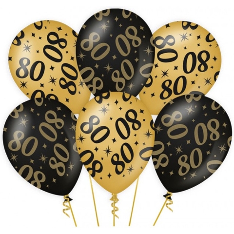 80 jaar verjaardag feest ballonnen - 24x stuks - zwart/goud - leeftijd - 30 cm - versiering -