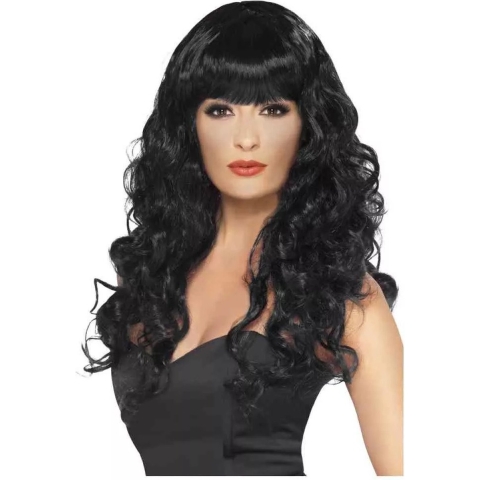Smiffys carnaval verkleed heksen pruik voor dames zwart lang haar -