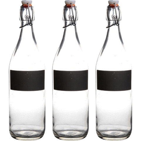 Water/Weck/Sap flessen met krijtvakje - 1x stuks - 970 ml - Met beugeldop - voor al uw sapjes -