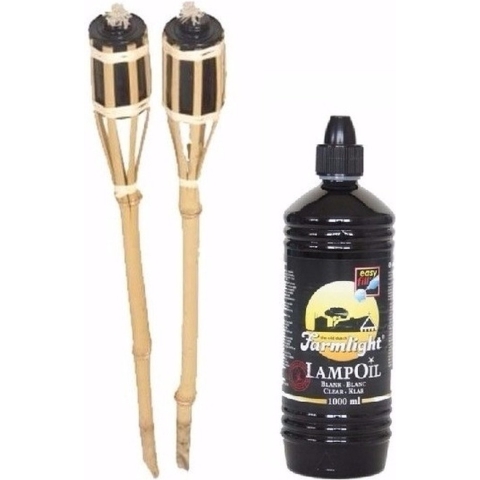 Bamboe tuinfakkels set 20 stuks 61 cm met fakkelolie 1 L -