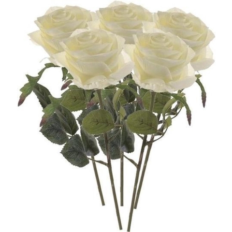 5x Kunstbloemen rozen Simone wit 45 cm -