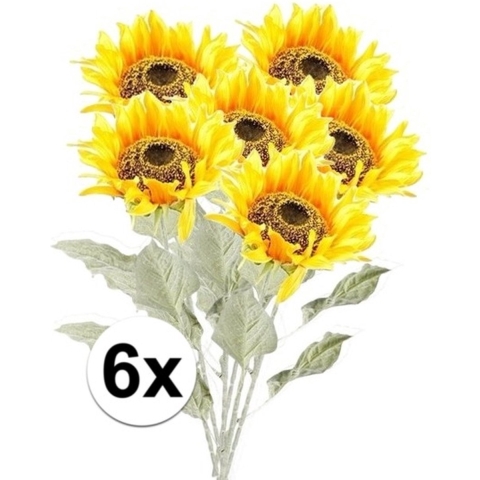 6x Gele zonnebloem kunstbloemen 82 cm -