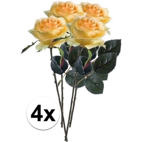 4x Gele rozen Simone kunstbloemen 45 cm -