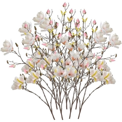 Kunstbloem Magnolia tak - 8x - 105 cm - creme wit/roze - Kunst zijdebloemen -