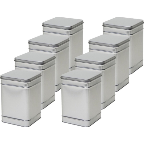Vierkant opbergblik/bewaarblik - 8x - zilver - 14 x 21 cm - Voorraadblikken - Voorraadbussen -