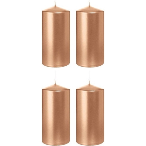 Cilinderkaars/stompkaars - 4x - roségoud - 6 x 12 cm - 40 branduren -