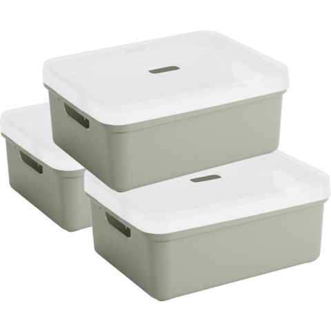 3x Sunware opbergbox/mand 24 liter lichtgroen kunststof met transparante deksel -