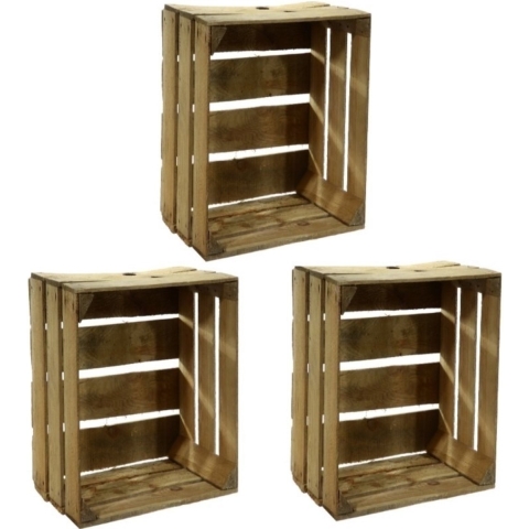 Fruitkist - 3x - gebruikt - decoratie en opbergkist - 30 x 40 x 50 cm - hout -