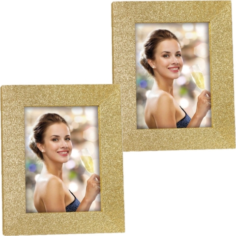 2x stuks houten fotolijstje goud met glitters geschikt voor een foto van 15 x 20 cm -