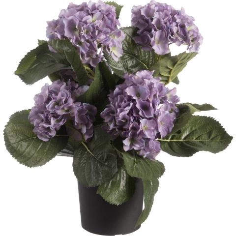 Louis maes Kunstplant - 4x stuks - Hortensia hydrangea - paars - in pot - 44 cm - met bloemen -