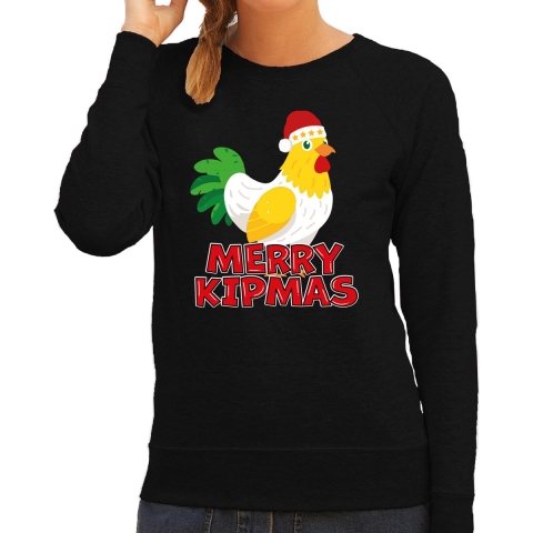 Kersttrui voor dames - Merry Kipmas - zwart - kerst kip - schattige kerst 2XL -