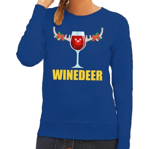 Foute kersttrui Winedeer blauw voor dames M (38) -