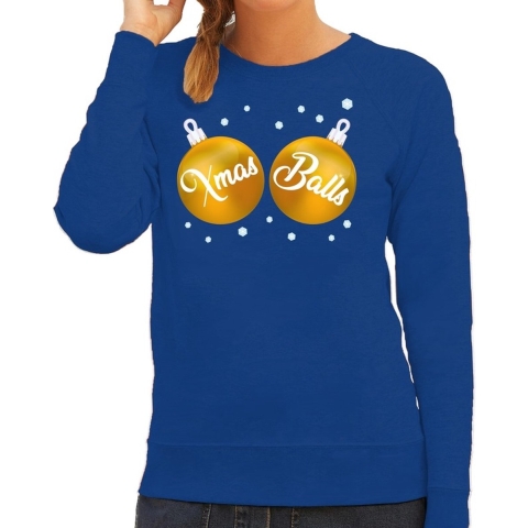 Foute kersttrui / sweater blauw met Xmas Balls voor dames XS (34) -