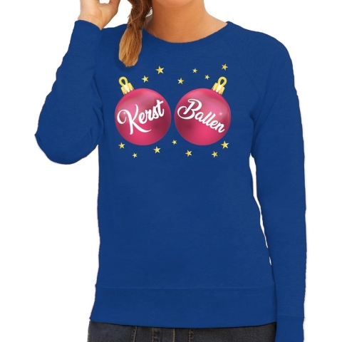 Foute kersttrui / sweater blauw met roze Kerst Ballen voor dames M (38) -