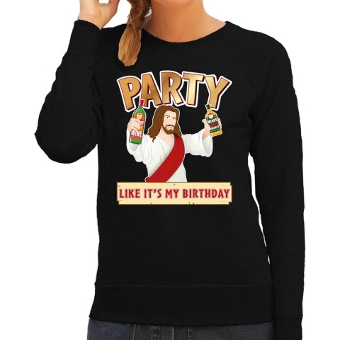 Foute kersttrui / sweater Party like its my birthday zwart dames M (38) -