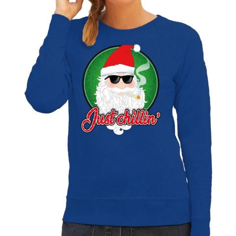 Foute Kersttrui just chillin blauw voor dames L (40) -