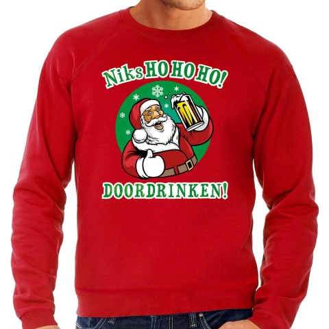Foute kersttrui/sweater - rood - doordrinken - voor heren M (50) -