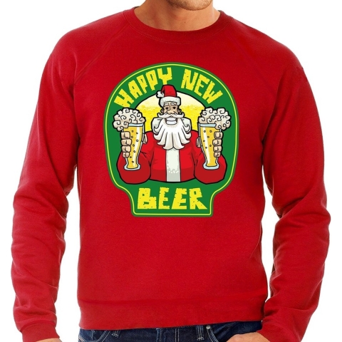 Foute Nieuwjaar / Kersttrui happy new beer / bier rood heren M (50) -