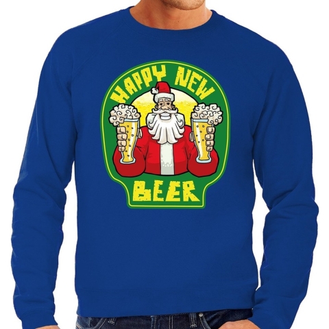Foute Nieuwjaar / Kersttrui happy new beer / bier blauw heren M (50) -