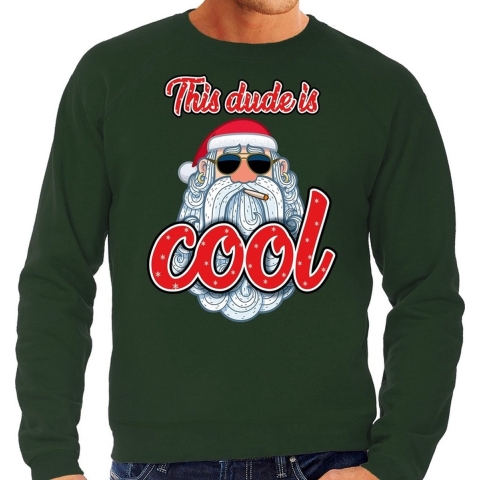 Foute Kersttrui stoere kerstman this dude is cool groen heren S (48) -