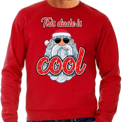 Foute Kersttrui stoere kerstman this dude is cool rood heren M (50) -