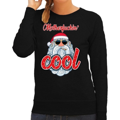 Foute kersttrui stoere kerstman motherfucking cool zwart dames XS (34) -