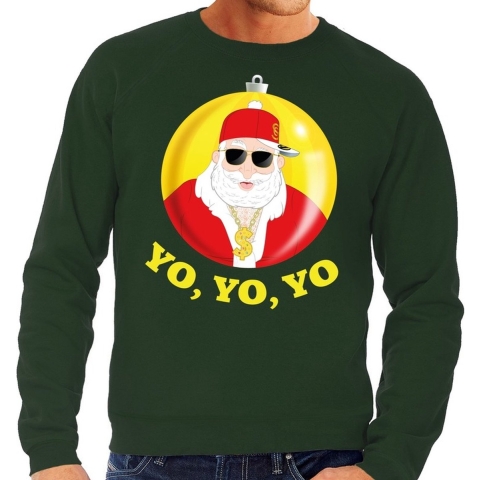 Foute kersttrui hip hop / rapper Santa groen voor heren S (48) -