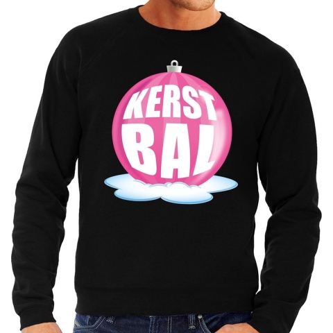 Foute kersttrui kerstbal roze op zwarte sweater voor heren XL (54) -