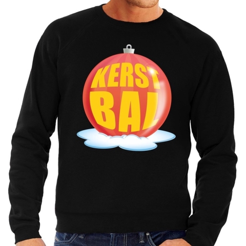 Foute kersttrui kerstbal rood op zwarte sweater voor heren L (52) -