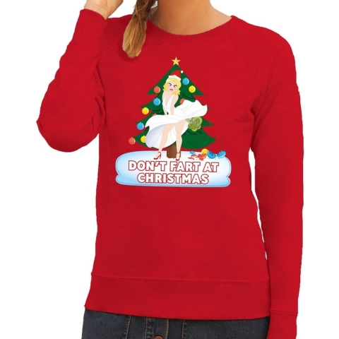 Foute kersttrui rood Dont Fart at Christmas voor dames S (48) -