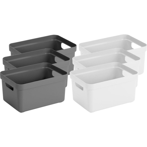 Set van 8x stuks opbergboxen/opbergmanden 5 liter kunststof wit en antraciet -
