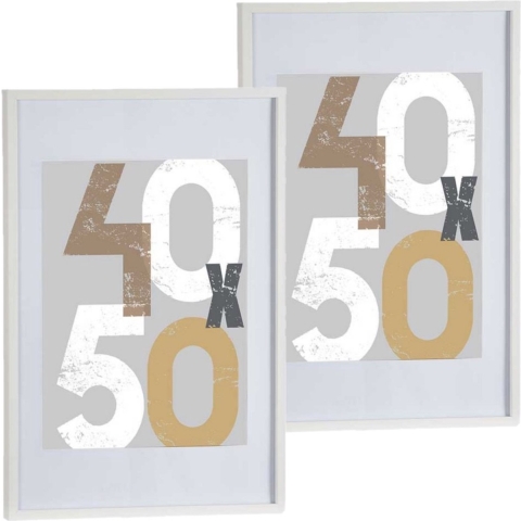 2x stuks houten fotolijst - wit - 50 x 70 cm - fotolijstje - met passe-partout - decoratie -