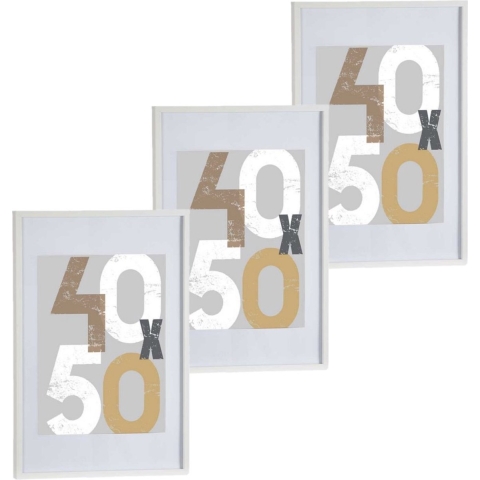 3x stuks houten fotolijst - wit - 50 x 70 cm - fotolijstje - met passe-partout - decoratie -
