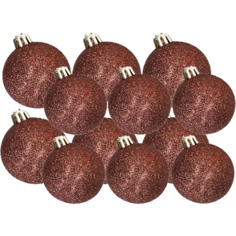 Kerstversiering set glitter kerstballen donkerbruin 6 - 8 cm - pakket van 30x stuks -