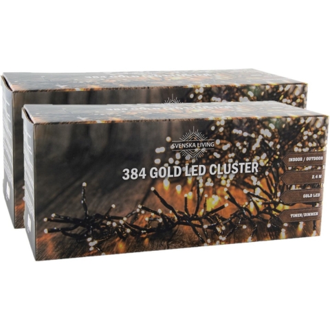 Clusterverlichting - Set van 2x stuks - 384 led lampjes - goud - 240 cm - lichtsnoer - kerstverlicht -