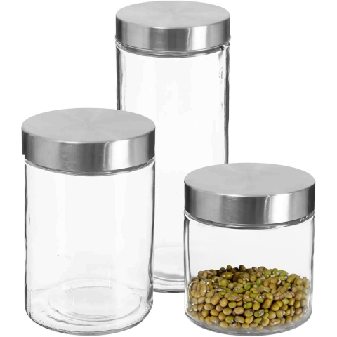 Set van 8x keuken voorraadbussen/potten glas RVS deksel - 3 formaten -