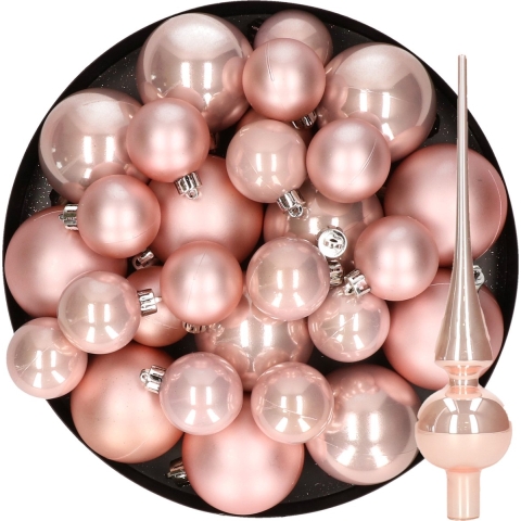 Kerstversiering kunststof kerstballen met piek lichtroze 6-8-10 cm pakket van 45x stuks -