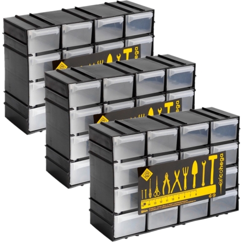 Sorteerbakjes spijkers/schroeven - 3x stuks - 16 lades - 22 x 8 x 15 cm - opbergkastjes - ophangbaar -