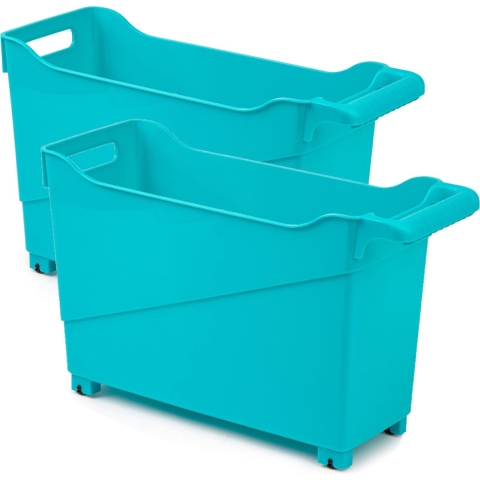 Set van 6x stuks kunststof trolleys turquoise blauw op wieltjes L45 x B17 x H29 cm -