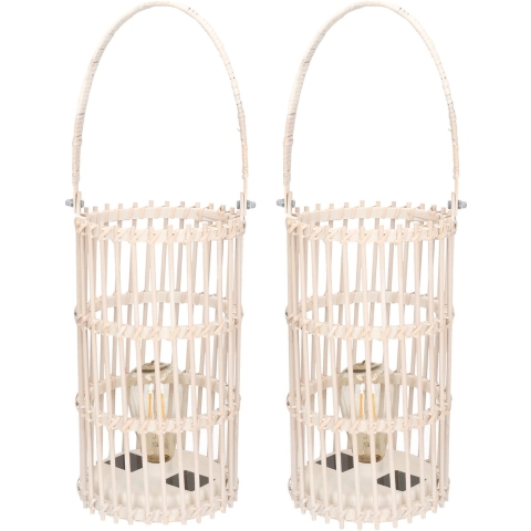 2x stuks 2x stuks witte solar lantaarns van bamboe 32 cm -