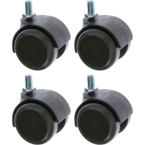 AMIG meubelwiel/zwenkwiel met PU loopvlak - 4x - D50mm - M8 schroefbevestiging - 50kg - zwart -