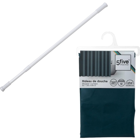 5Five Douchegordijn met ringen - petrol blauw - 180 x 200 cm - ophangstang uitschuifbaar 70-120 cm -