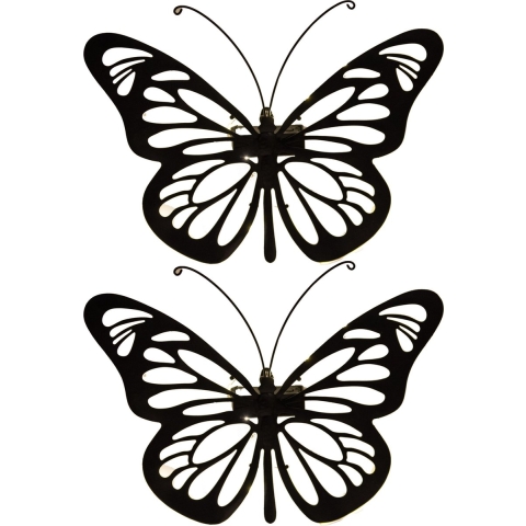 Solar wandlamp - 2x - vlinders - 25 x 35 cm - metaal - tuinverlichting -