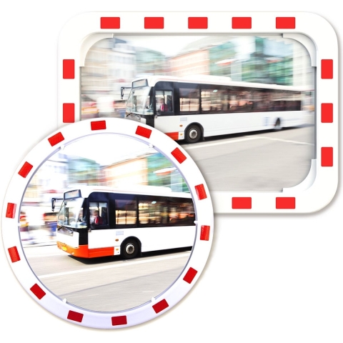 Verkeersspiegel H800xB1000mm kunststof, rood/wit 27 m