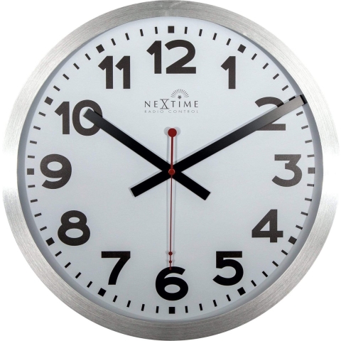 NeXtime NE-3999ARRC Wandklok Dia. 35 Cm, Aluminium, Wit, &apos;Station&apos; Radio Controlled (DCF)